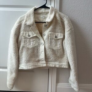 PACSUN Cream Sherpa Jean Jacket